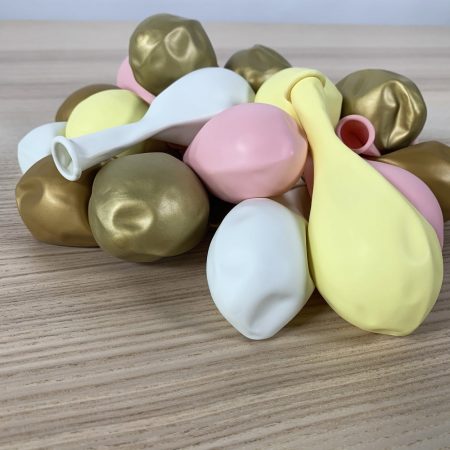 pochette 20 ballons 30cm jaune, rose, blanc et or