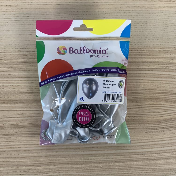 Pochette Ballons 30cm Argent Brillant